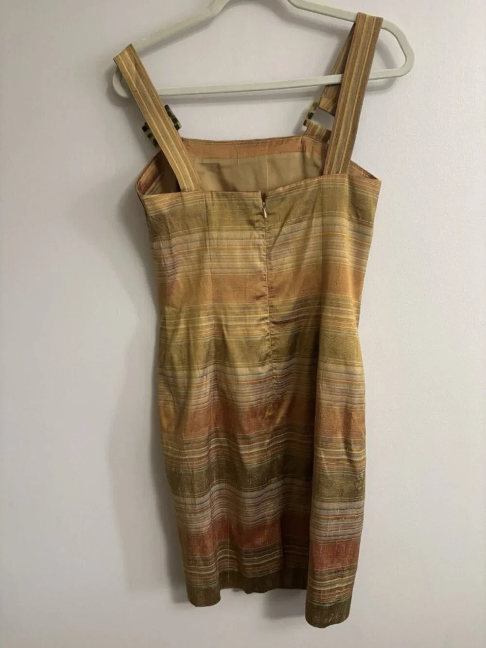 Vintage 100% Silk Green Orange Tan Overall Sheath Dress 4 Grunge Fairy - Picture 5 of 14